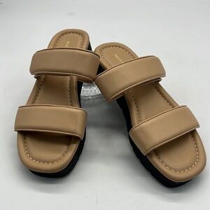 Mark Fisher Beige Slip on Sandals with Velcro Straps size 6.5
